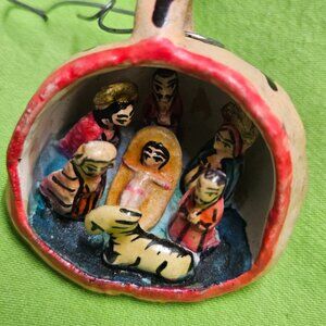 Mini Nativity Manger Scene Clay Hand-Painted Peru Folk Art Ornament